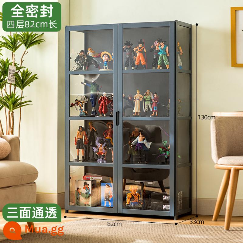 Tủ trưng bày mô hình Lê cao áp acrylic trưng bày tủ khói tủ kính quầy mỹ phẩm trang trí tủ trưng bày - [Trong suốt 3 mặt] Xám - 4 lớp dài 82 (cửa đôi)