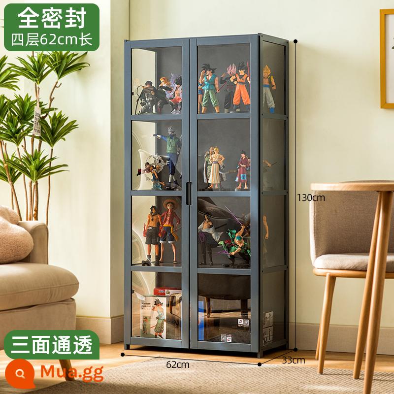 Tủ trưng bày mô hình Lê cao áp acrylic trưng bày tủ khói tủ kính quầy mỹ phẩm trang trí tủ trưng bày - [Trong suốt ba mặt] Xám - bốn lớp dài 62 (cửa đôi)