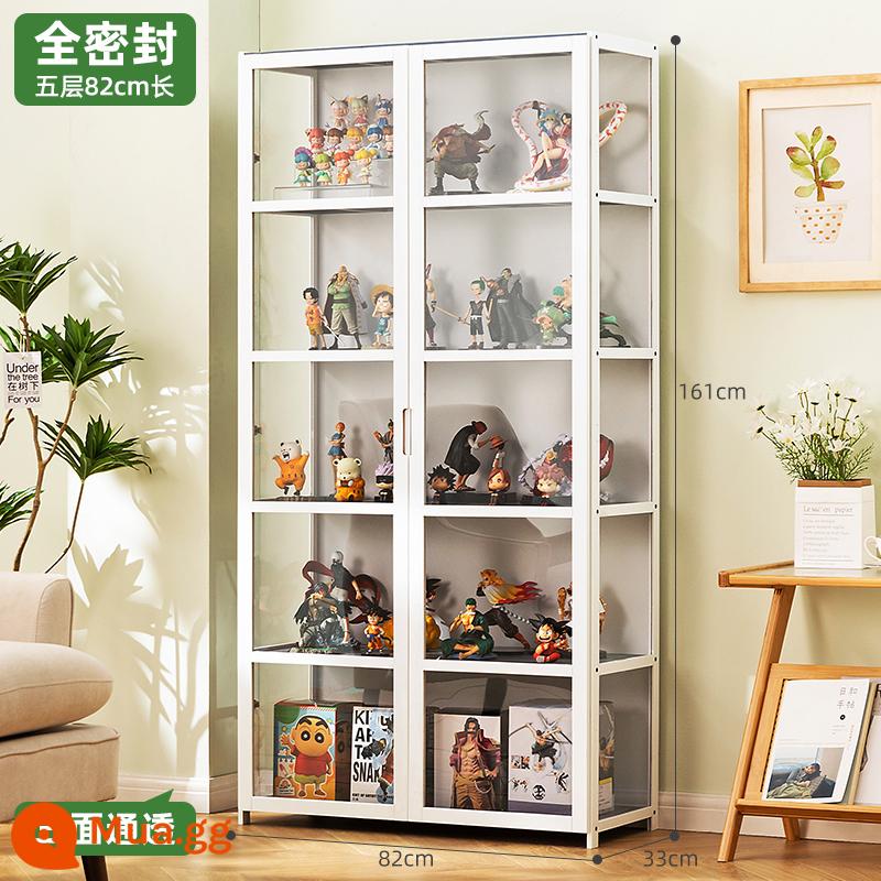 Tủ trưng bày mô hình Lê cao áp acrylic trưng bày tủ khói tủ kính quầy mỹ phẩm trang trí tủ trưng bày - [Ba mặt trong suốt] Trắng - dài 5 lớp 82 (cửa đôi)