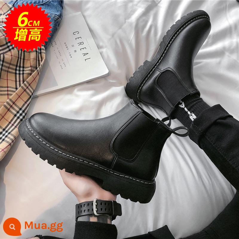 Mùa Thu Giày Chelsea Boot Nam Giày Bốt Martin Cao Dụng Cụ Thủy Triều Giày Ins Huệ Châu Giữa Ống Ngắn Ống Khói Thu Đông - Đen [tăng chiều cao]