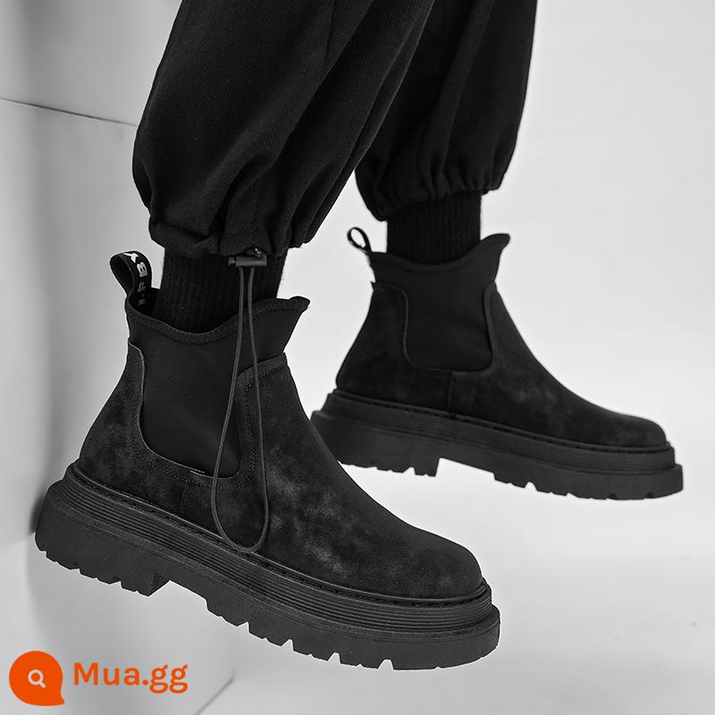 Mùa Đông Giày Chelsea Boot Nam Ống Cao Plus Nhung Giày Ủng Martin Cao Cấp Phố Đậm Chức Năng Gió Mờ Giày - đen