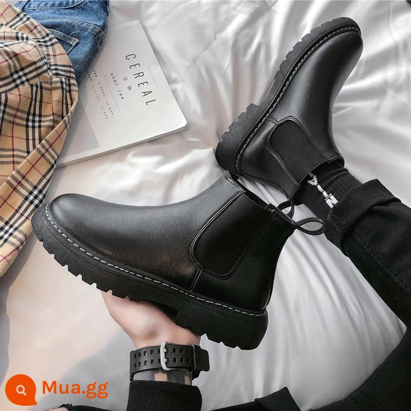 Mùa Thu Giày Chelsea Boot Nam Giày Bốt Martin Cao Dụng Cụ Thủy Triều Giày Ins Huệ Châu Giữa Ống Ngắn Ống Khói Thu Đông - đen