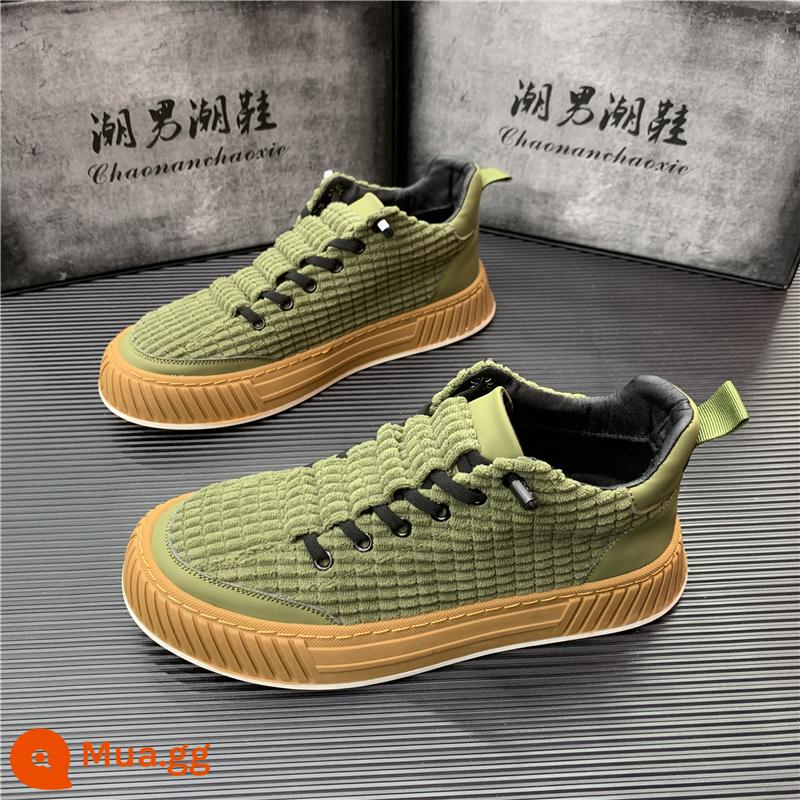 Giày Nam Mùa Đông Plus Nhung Dày Ấm Cotton Giày Ren Định Sneaker Thể Thao Thường Ngày Hợp Thời Trang giày - màu xanh lá