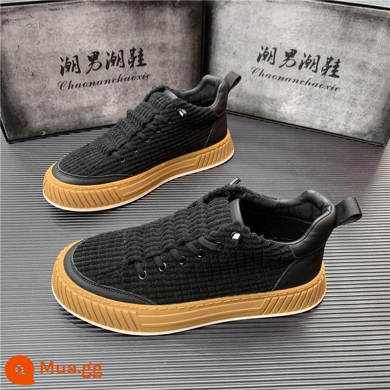 Giày Nam Mùa Đông Plus Nhung Dày Ấm Cotton Giày Ren Định Sneaker Thể Thao Thường Ngày Hợp Thời Trang giày - đen