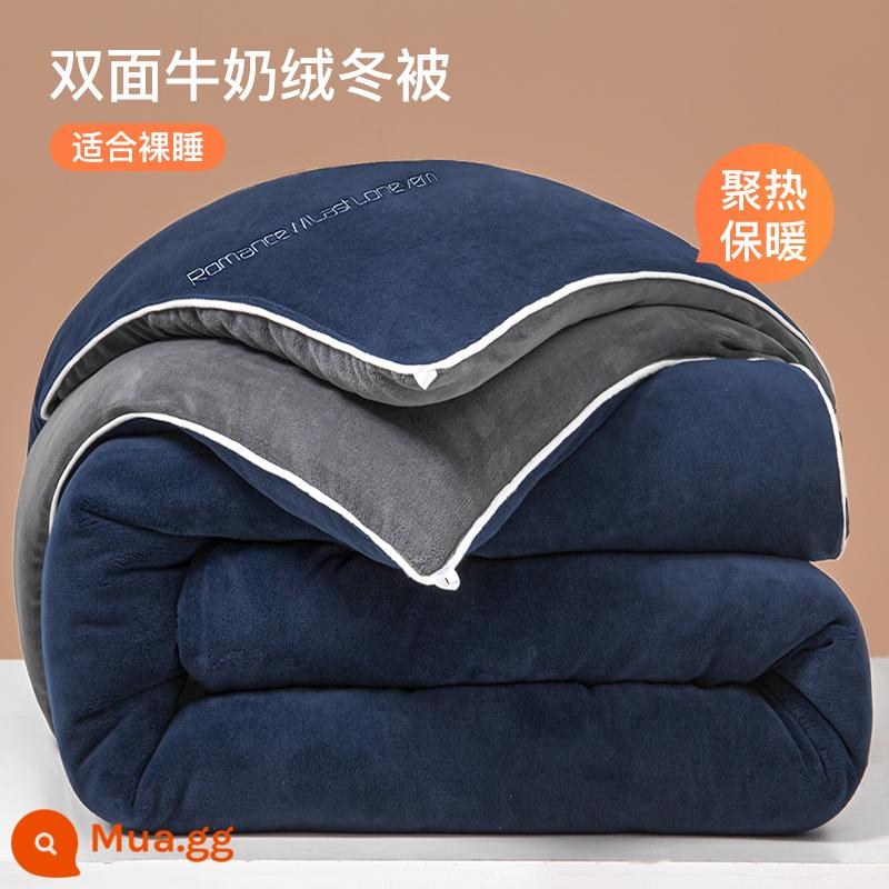 Chăn nhung sữa được làm dày và ấm -warm đôi trong mùa đông 10 pound của mùa đông đôi cộng với chăn cashmere nhung cashmere - Thêu nhẹ sang trọng hai mặt - xanh đậm