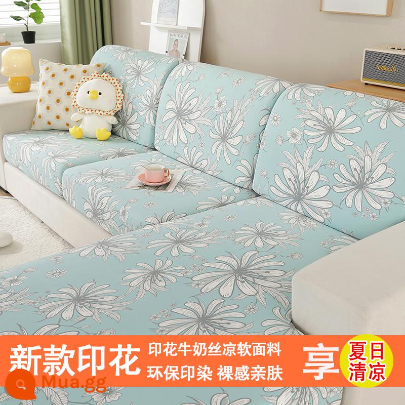 Bọc Ghế Sofa Tất Cả Bao Gồm Đa Năng Bốn Mùa Đa Năng Sofa Đệm Đệm Bọc Ghế Sofa Co Giãn Ghế Sofa Khăn - Hoa bãi biển nở màu xanh nhạt