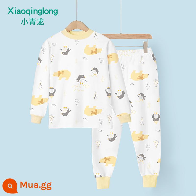 Bộ đồ lót trẻ em Xiaoqinglong cotton nguyên chất quần áo mùa thu bé trai và bé gái quần vệ sinh quần áo trẻ em mùa xuân và mùa thu cho trẻ trung và lớn hơn - Huang Daxiong (bé trai và bé gái)