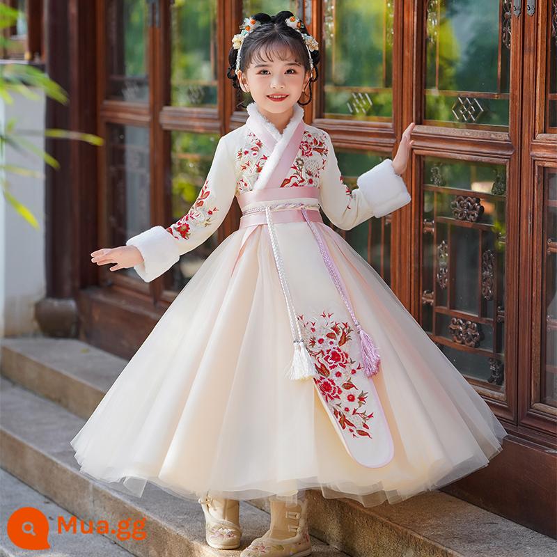 Trang phục mùa đông Hanfu cho bé gái Lời chào năm mới mùa đông mới cho trẻ em Bộ đồ nhà Đường phong cách Trung Hoa Quần áo năm mới cho bé gái Quần áo mùa thu đông - SL2920 Váy màu sâm panh