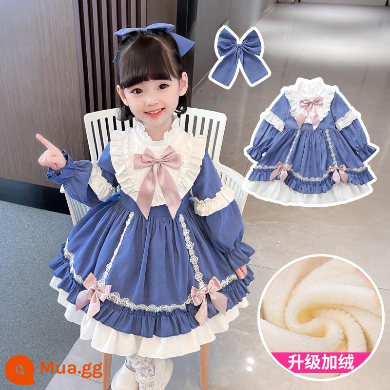 Trẻ Em Lolita Bé Gái Lolita Váy 2022 Mới Cho Bé Mùa Thu Đông Xòe Đầm Trẻ Em Váy Công Chúa - Nhung xanh + phụ kiện tóc phù hợp