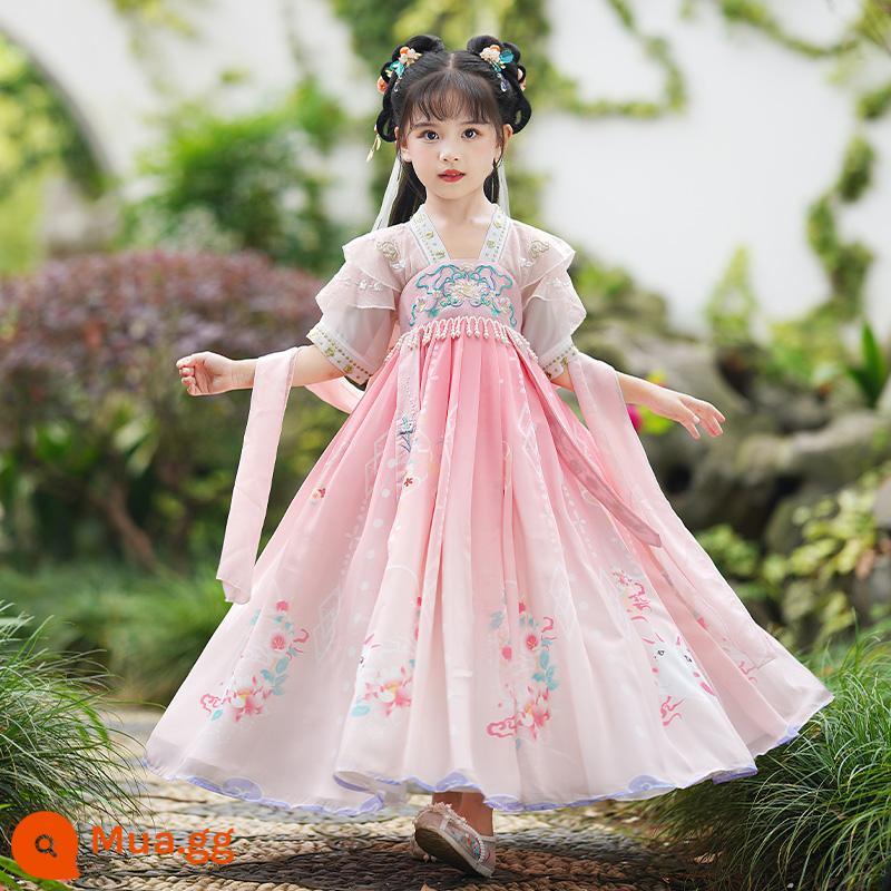 Hanfu Bé Gái Quần Áo Mùa Hè Trẻ Em Cổ Quần Áo Mùa Hè Phong Cách Trung Hoa Siêu Tiên Đường Phù Hợp Với Đồ Cổ Công Chúa Bé Gái Mùa Hè - SL2327 màu hồng