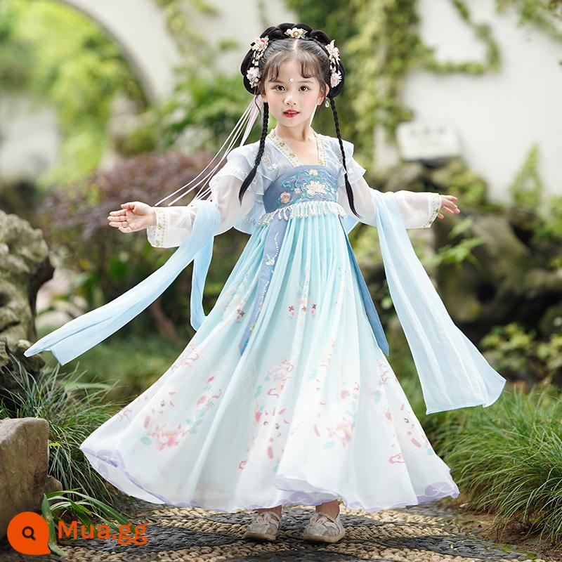 Hanfu Bé Gái Quần Áo Mùa Hè Trẻ Em Cổ Quần Áo Mùa Hè Phong Cách Trung Hoa Siêu Tiên Đường Phù Hợp Với Đồ Cổ Công Chúa Bé Gái Mùa Hè - SL2327 tay dài màu xanh