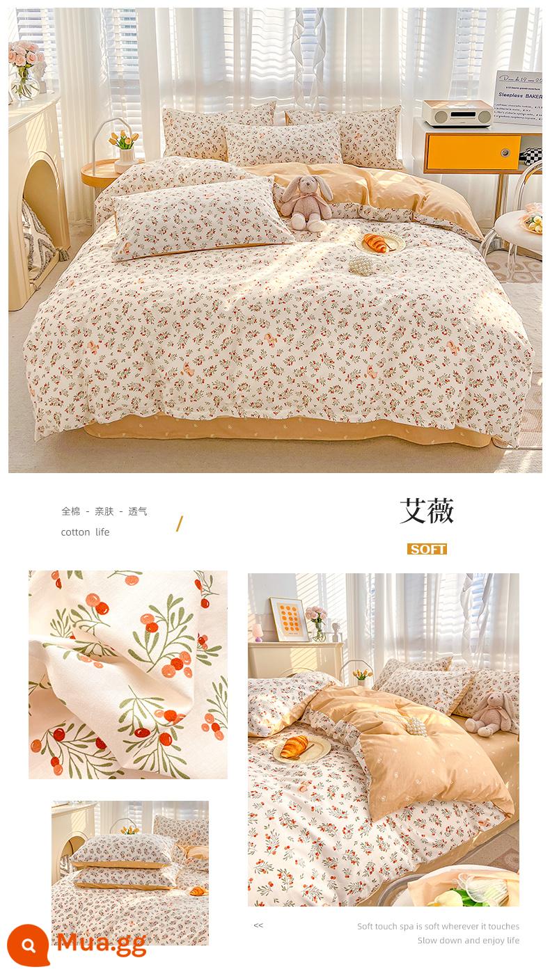 Ins nhỏ cotton tươi 4 món mùa đông 100 ký túc xá sinh viên giường nữ ga trải giường chăn ga gối 3 43 - Ivy [bông nguyên chất tươi nhỏ, không vón cục, không phai màu]