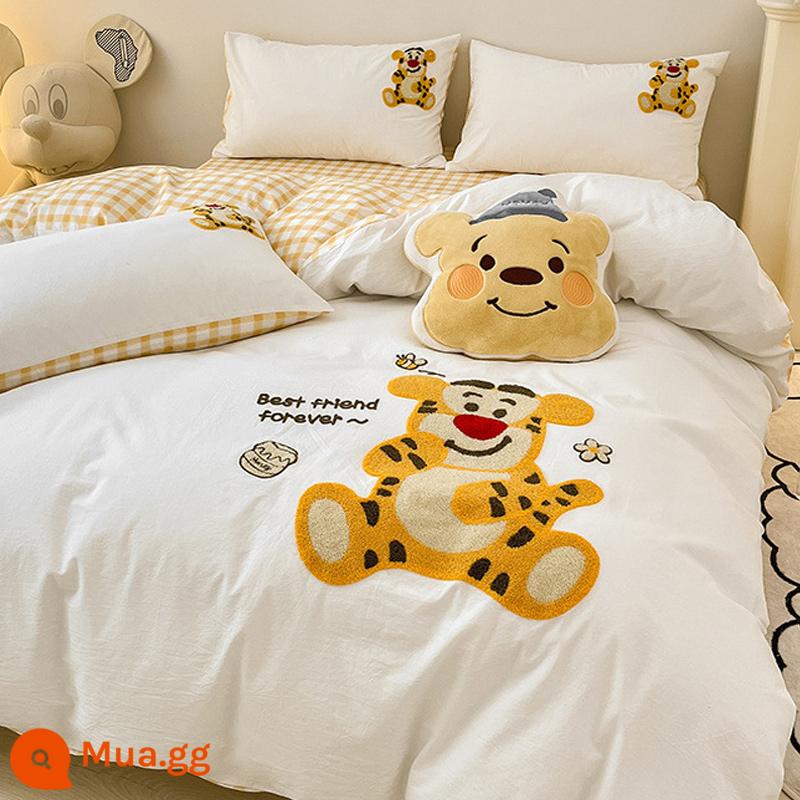 Hoạt Hình Disney Cotton Nguyên Chất 4 100 Cotton Bé Gái Trái Tim Giường Mùa Hè Vỏ Chăn Ký Túc Xá Giường 3 Bộ - Hổ [bông]