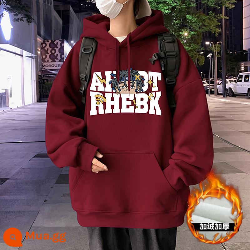 Xu hướng quốc gia áo nỉ có mũ rộng rãi cho nam mùa thu đông 2023 cặp đôi mới Áo hoodie chui đầu thương hiệu thời trang dành cho bé trai của Mỹ - Nhung đỏ tía