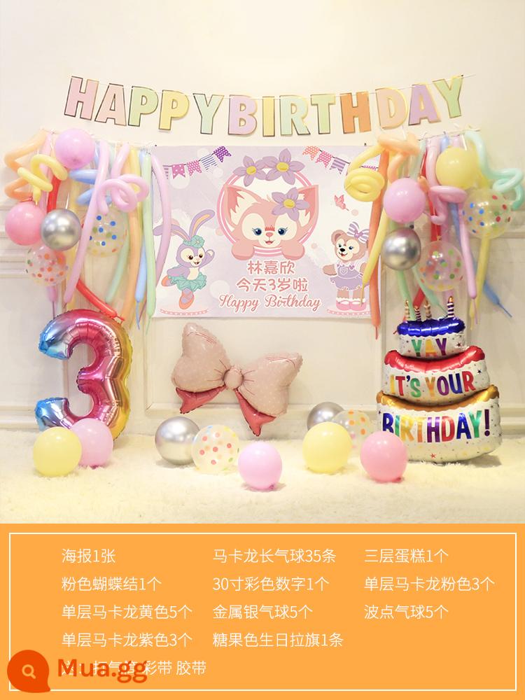 Bé một tuổi trẻ em Happy Birthday Party bóng trang trí cảnh bố trí cô gái nền tường nguồn cung cấp tiệc - (Lina Bell Poster) Bộ Bóng Macaron + Số