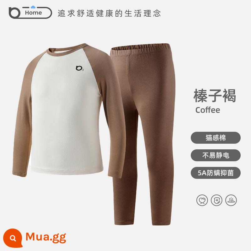 Bộ Quần Áo Thu Đông Và Quần Vệ Sinh Trẻ Em Bộ Nguyên Chất Cotton Mỏng Quần Lót Bé Trai Bé Gái Bé Trai Bé Đế Ấm Áp Áo Len Cotton Mùa Đông - Màu nâu hạt phỉ [bông oxy ấm loại 5A kháng khuẩn và diệt ve]