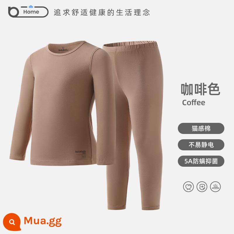 Bộ Quần Áo Thu Đông Và Quần Vệ Sinh Trẻ Em Bộ Nguyên Chất Cotton Mỏng Quần Lót Bé Trai Bé Gái Bé Trai Bé Đế Ấm Áp Áo Len Cotton Mùa Đông - Màu nâu [bông oxy ấm loại 5A kháng khuẩn và diệt ve]