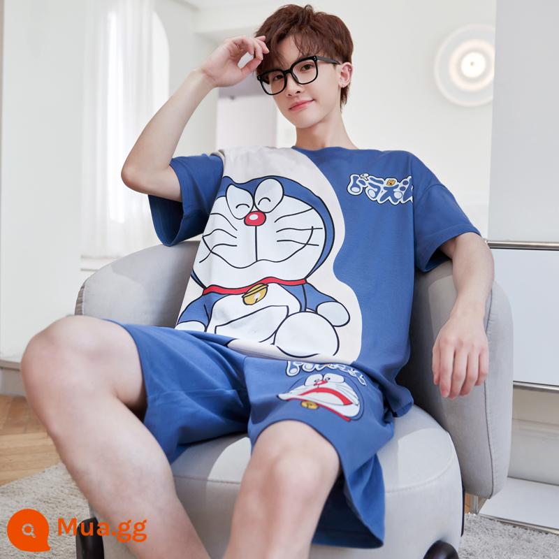 Bộ đồ ngủ nam cotton mùa hè tay ngắn hoạt hình trẻ trung mùa hè mỏng phần cotton phục vụ tại nhà phù hợp với sinh viên - D1178