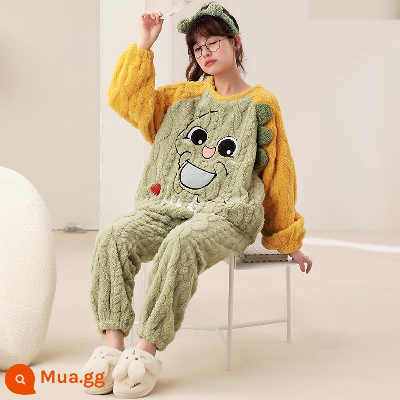 Phụ nữ san hô nhung pyjamas mùa thu và mùa đông dày lên và nhung thiếu niên mùa đông được rót mũ trùm đầu hoạt hình lớn - F8811