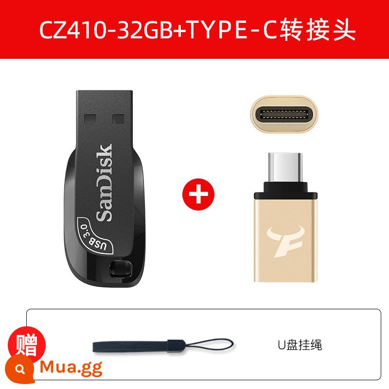 Ổ đĩa flash SanDiskSanDisk 64g USB3.0 hệ thống tốc độ cao ổ đĩa flash cz410 mini car flash drive 64gUSB ổ đĩa flash - Đen 32G + Bộ chuyển đổi Type-C cho điện thoại Android