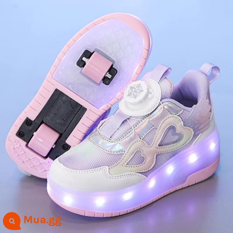 Bé Gái Heelys Mùa Xuân Thu 2024 Trẻ Em Mới Đôi Lăn Bé Gái Hợp Thời Trang Con Lớn Vô Hình Giày Trượt Patin - Màu tím [phong cách giản dị]