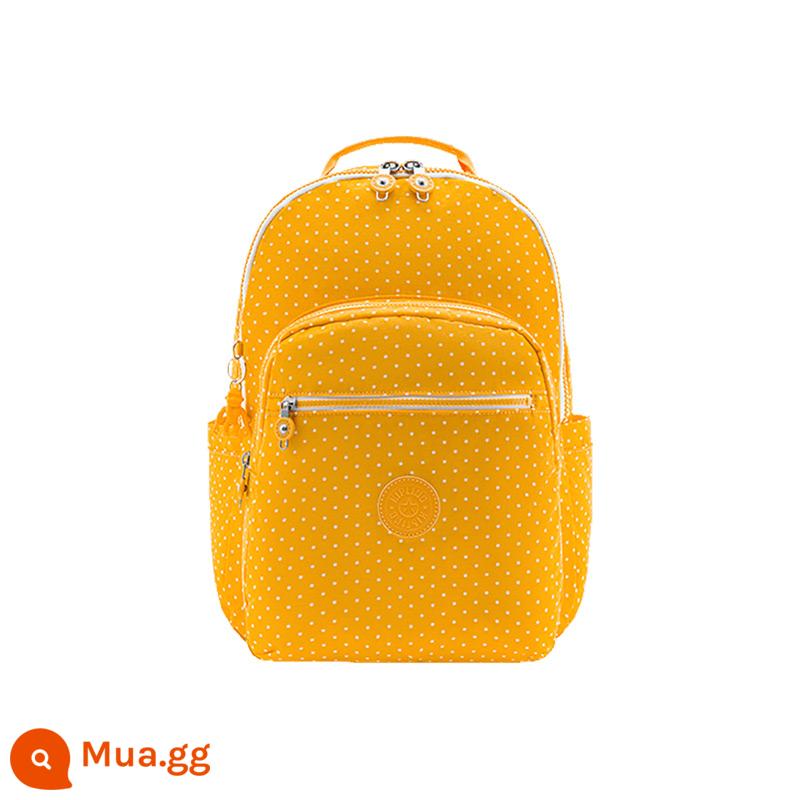 Kipling nữ mùa thu đông 2023 mới ba lô đi học sức chứa lớn ba lô túi đựng máy tính Dòng SEOUL - Chấm vuông màu trắng trên nền vàng