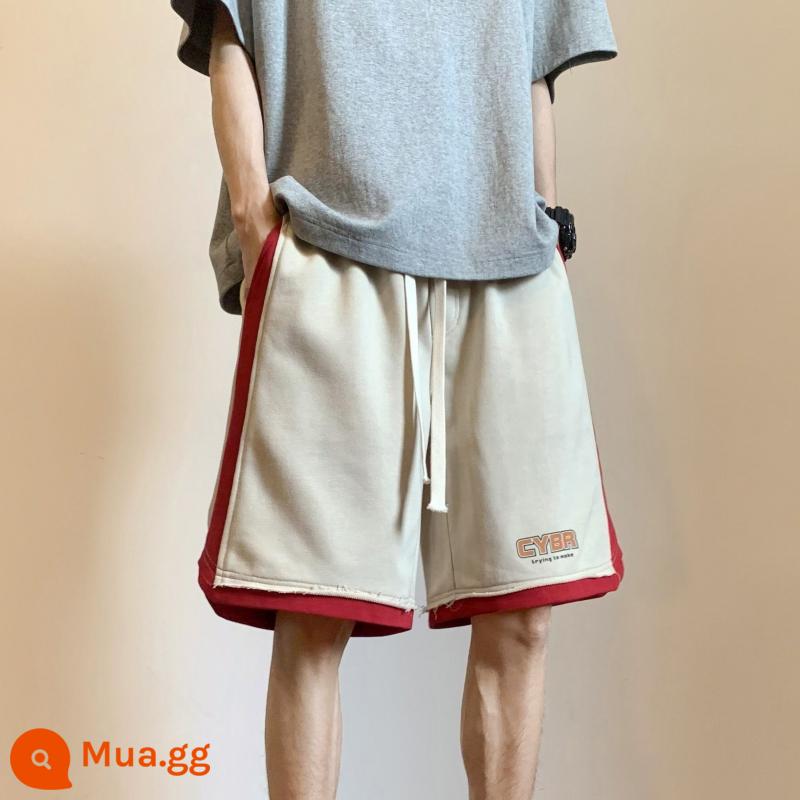 Bóng Rổ Quần Short Bé Trai Mùa Hè 2023 Mỹ Mới Retro Thủy Triều Thương Hiệu Thể Thao Quần Cotton Dày Dặn Dáng Rộng Năm Điểm Quần - Khaki