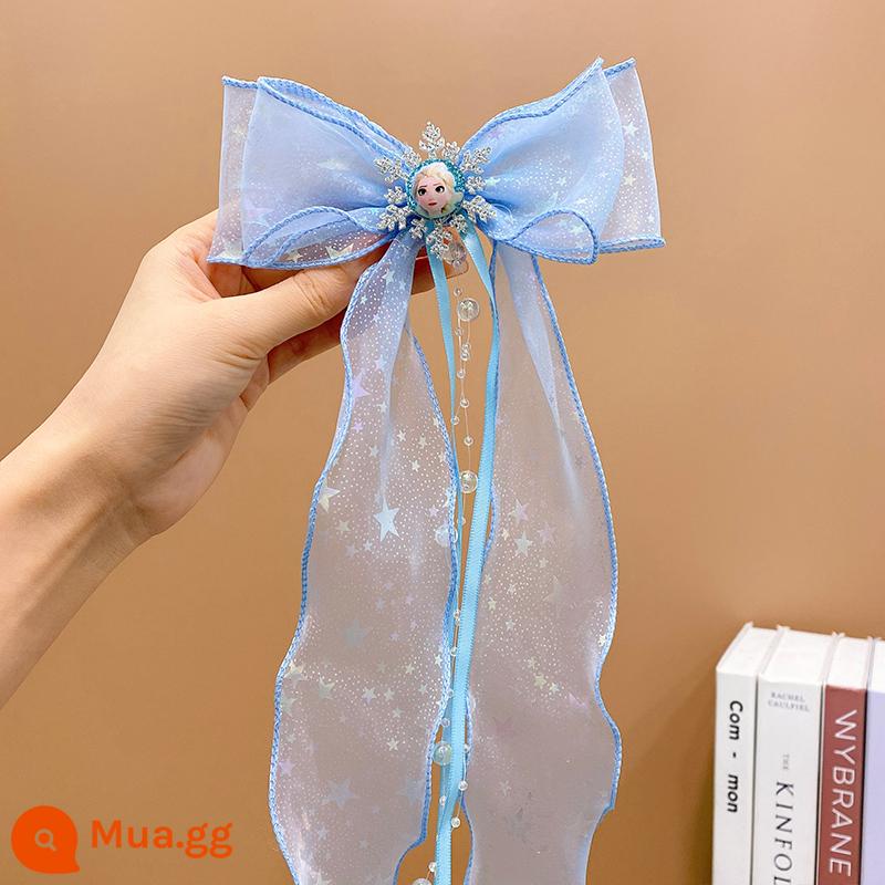 Bé Gái Phụ Kiện Tóc Xanh Dương Frozen Thắt Nơ Tua Rua Tóc Trẻ Em Ngọt Ngào Và Dễ Thương Bé Gái Tóc Mũ Trùm Đầu - 1 #Kẹp tóc nơ Elsa