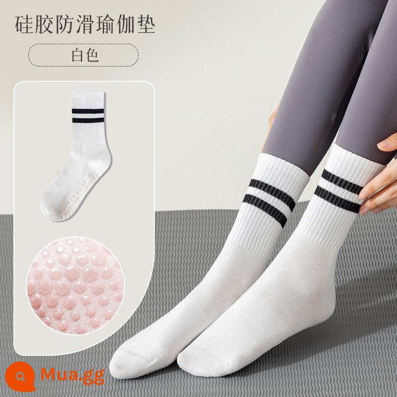 Tất Tập Yoga Nữ Giữa Ống Tất Cotton Thu Đông Thể Dục Khiêu Vũ Pilates Chuyên Nghiệp Chống Trơn Trượt Thể Thao Người Lớn Tầng tất - [1 cặp] màu trắng