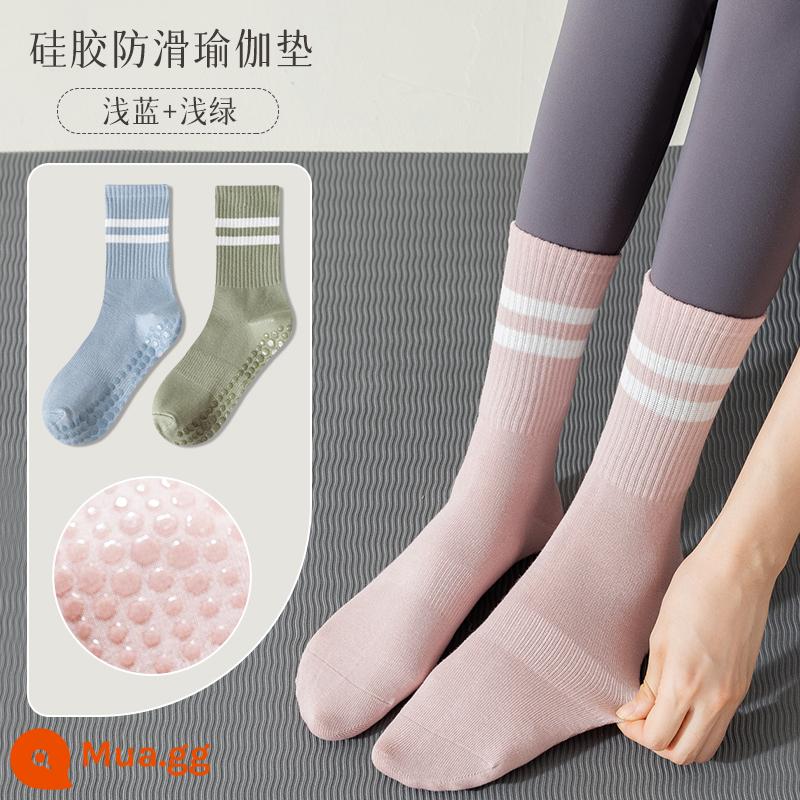 Tất Tập Yoga Nữ Giữa Ống Tất Cotton Thu Đông Thể Dục Khiêu Vũ Pilates Chuyên Nghiệp Chống Trơn Trượt Thể Thao Người Lớn Tầng tất - [2 cặp] xanh nhạt + xanh nhạt