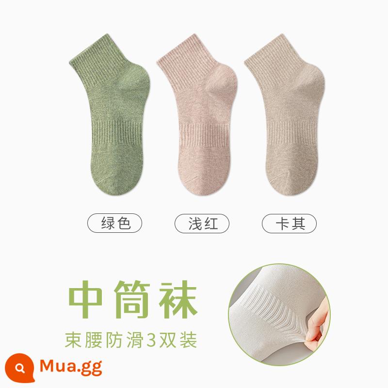 Tất Zhuji Vớ Nữ Giữa Ống Mỏng Mùa Hè Chất Liệu Cotton Nguyên Chất Khử Mùi Và Thấm Hút Mồ Hôi Xuân Thu Tất Trắng Không Xương Sau Sinh - "3 đôi" xanh + đỏ nhạt + kaki