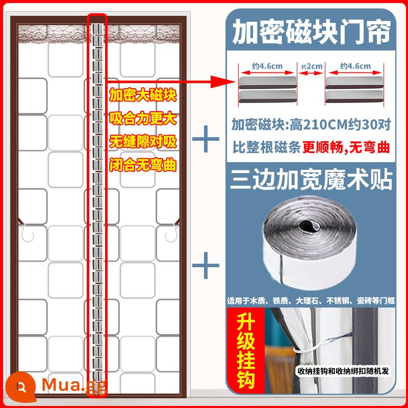 Cửa điều hòa không khí rèm ngăn cửa sổ chống điều hòa không khí mùa hè rèm nhựa kính chắn gió tự mồi nhà bếp hộ gia đình phòng thay đồ trong suốt - [Khối từ đầy đủ được mã hóa] Cà phê ca rô in [60 khối từ tính mạnh + mở rộng ba tuần + móc miễn phí]