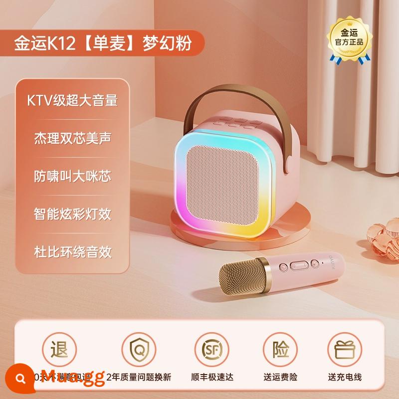 Jinyun k12 micro âm thanh micro tích hợp hát karaoke loa bluetooth không dây nhà nhà ktv set - Phiên bản nâng cấp [Dream Pink-Single Mic] Bộ trộn card âm thanh Bel Canto★Giảm tiếng ồn Lisheng★ Âm lượng cao