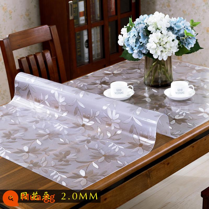 Bàn ăn PVC dày bằng vải chống thấm dầu -Resistant Cao nhiệt độ cao -Tea Tea không có bàn nhựa trong suốt trong suốt - Hoa mục vụ 2.0mm