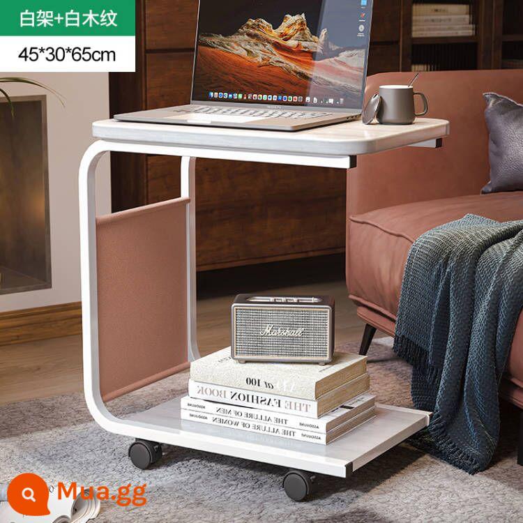 Sofa bên tủ bên bàn phòng khách nhà bàn trà giá đầu giường đầu giường ban công mini bàn cà phê nhỏ bàn - [Di động❤Lưu trữ đôi] Vân gỗ trắng 45 * 30 * 65cm + khung thép trắng