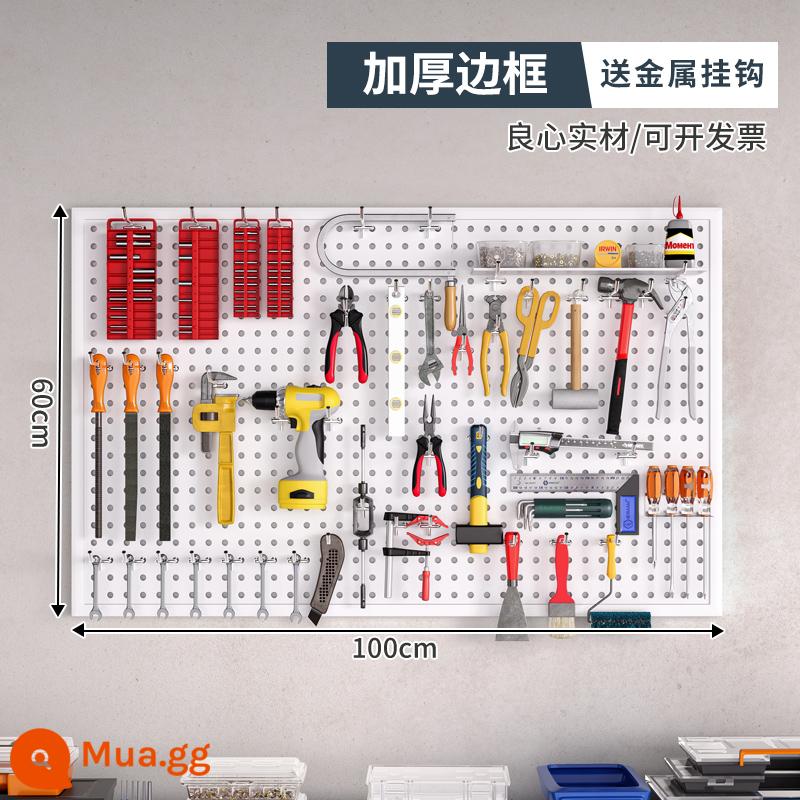 Dụng cụ tường lỗ lỗ bảng treo bảng lưu trữ lớp kệ tường có giá đựng đồ đục lỗ phần cứng thép không gỉ tổ chức giá - [Có khung, phiên bản dày] 100×60cm-trắng★ Tặng kèm 10 móc kim loại