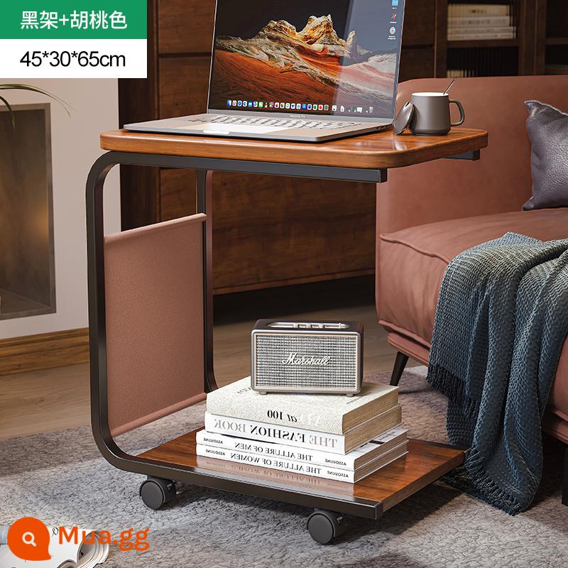 Sofa bên tủ bên bàn phòng khách nhà bàn trà giá đầu giường đầu giường ban công mini bàn cà phê nhỏ bàn - [Mobile❤ Lưu trữ đôi] Gỗ óc chó đen 45 * 30 * 65cm + khung thép đen