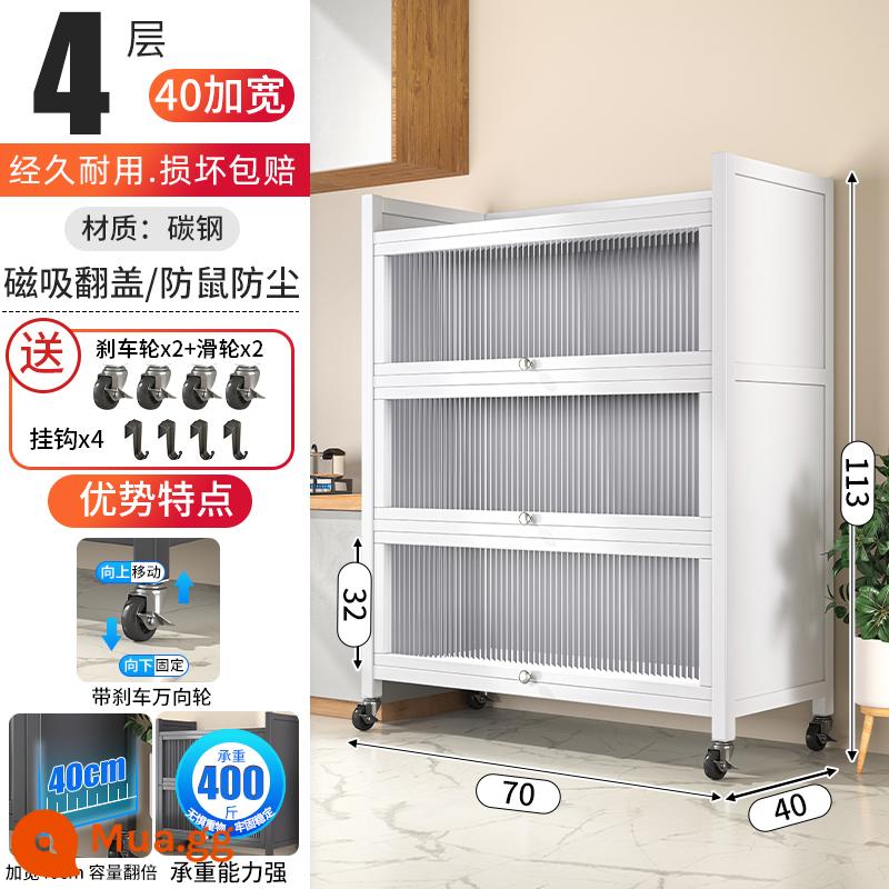 Kệ nhà bếp hạ cánh tủ lưu trữ tủ đa chức năng đa chức - [Mẫu ròng rọc 40 mở rộng nâng cấp] Màu trắng sang trọng 4 lớp 70cm