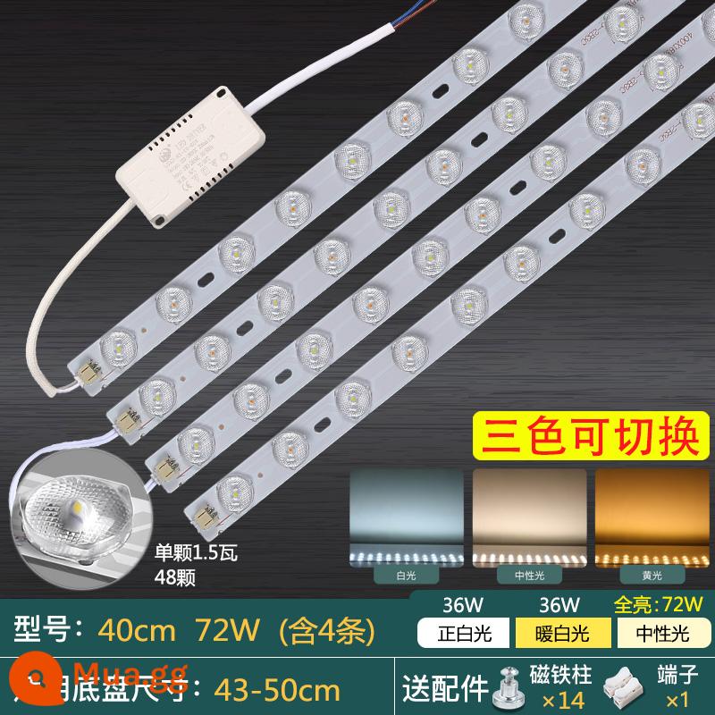 Đèn trần LED bấc sửa đổi bảng đèn sửa đổi dải đèn mờ thay đổi ánh sáng dải dài đèn miếng dán siêu sáng Bảng điều khiển đèn LED - Đèn mờ ba màu 72W 40cm 4 miếng