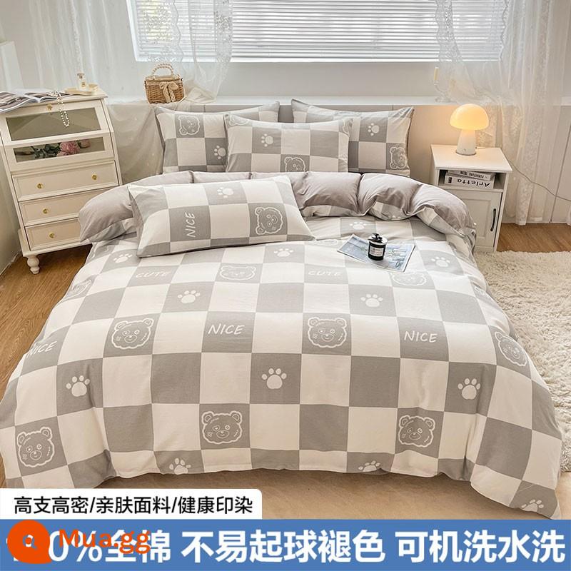 Hoạt hình dễ thương bông vỏ chăn cotton mảnh đơn ký túc xá sinh viên vỏ chăn đơn 150x200x230 tấm chăn 1.5 mét - Gấu Xám [Chất lượng dành cho bà mẹ và trẻ sơ sinh]