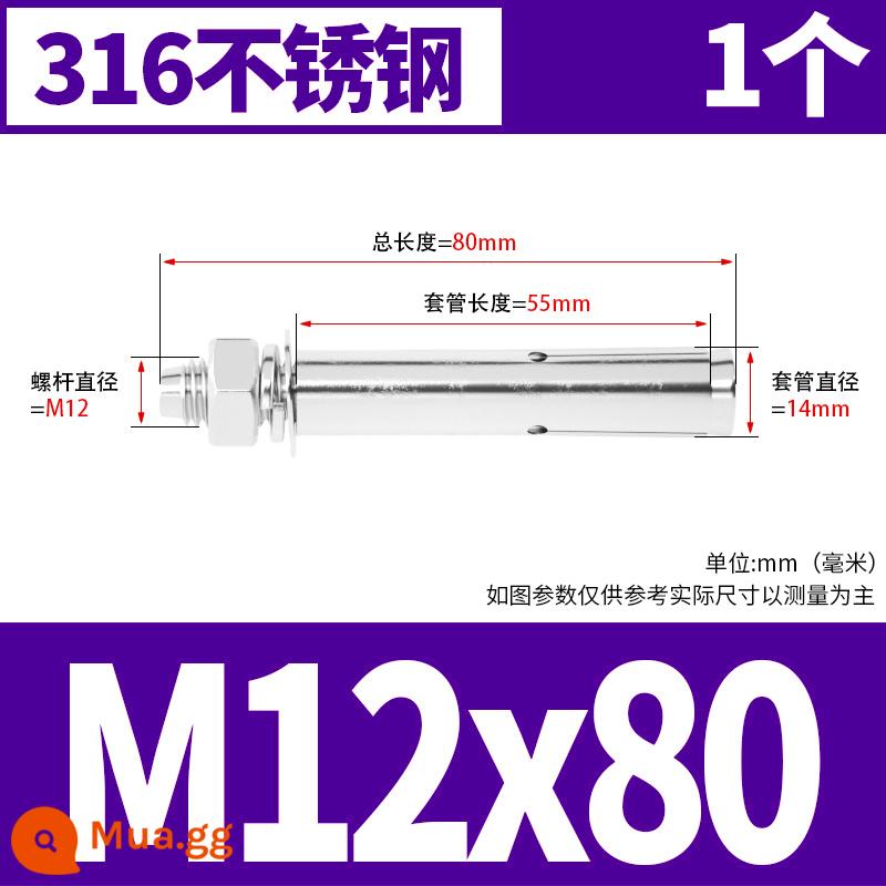 Vít mở rộng 6 mm vít mở rộng bên ngoài sắt mạ kẽm kéo vít nổ hoàn chỉnh ống mở rộng tiêu chuẩn quốc gia M8M10M12 - M12*80 (1 cái) chất liệu 316