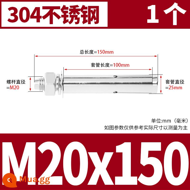 Vít mở rộng 6 mm vít mở rộng bên ngoài sắt mạ kẽm kéo vít nổ hoàn chỉnh ống mở rộng tiêu chuẩn quốc gia M8M10M12 - M20*150 (1 cái) chất liệu 304