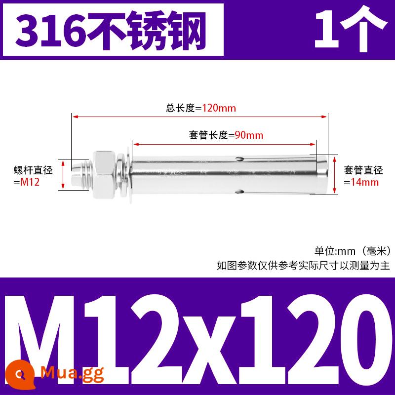 Vít mở rộng 6 mm vít mở rộng bên ngoài sắt mạ kẽm kéo vít nổ hoàn chỉnh ống mở rộng tiêu chuẩn quốc gia M8M10M12 - M12*120 (1 cái) chất liệu 316