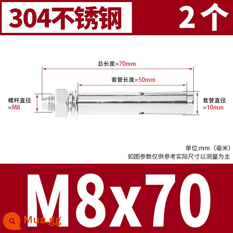 Vít mở rộng 6 mm vít mở rộng bên ngoài sắt mạ kẽm kéo vít nổ hoàn chỉnh ống mở rộng tiêu chuẩn quốc gia M8M10M12 - M8*70 (2 cái) chất liệu 304