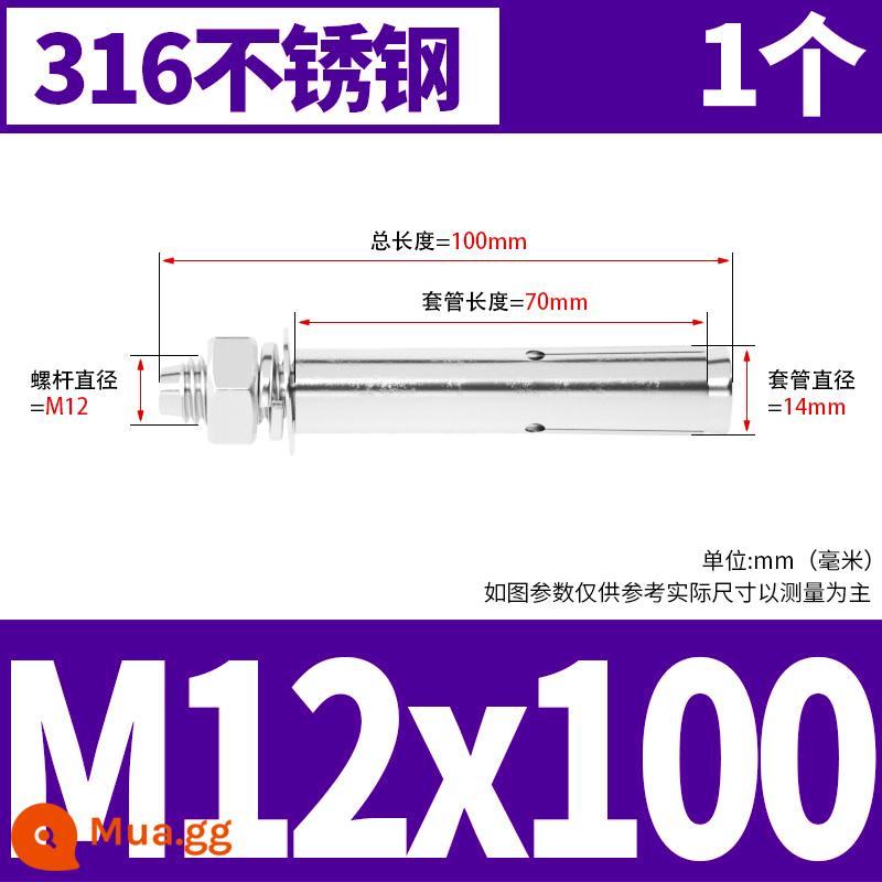 Vít mở rộng 6 mm vít mở rộng bên ngoài sắt mạ kẽm kéo vít nổ hoàn chỉnh ống mở rộng tiêu chuẩn quốc gia M8M10M12 - M12*100 (1 cái) chất liệu 316