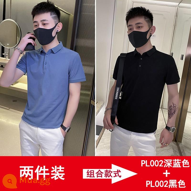 Áo sơ mi polo tay ngắn cổ ve áo thương hiệu Tide mùa hè phiên bản Hàn Quốc của xu hướng giảm béo 2022 Áo phông phù hợp với tất cả các loại - Bộ 2 màu xanh đậm + đen có giá phải chăng hơn!