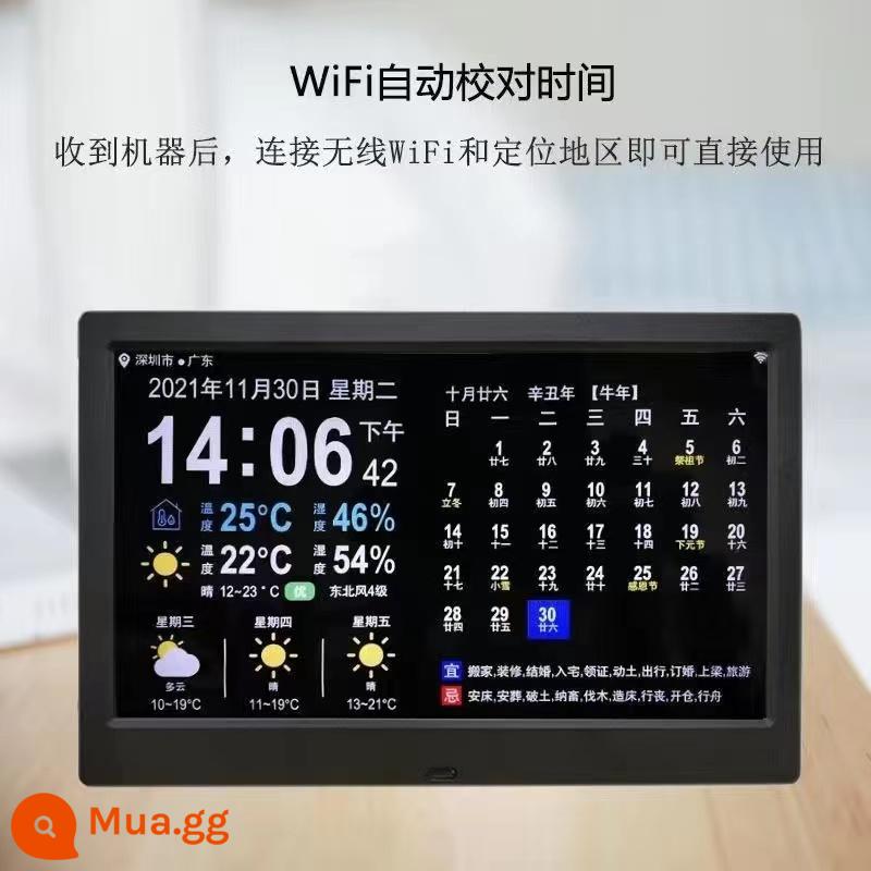 Đồng hồ điện tử WiFi thông minh, lịch để bàn, dự báo thời tiết trực tuyến, điều chỉnh thời gian tự động, đồng hồ lịch vạn niên kỹ thuật số phòng khách gia đình - Plug-in dự báo thời tiết wifi cao cấp 10 inch màu đen