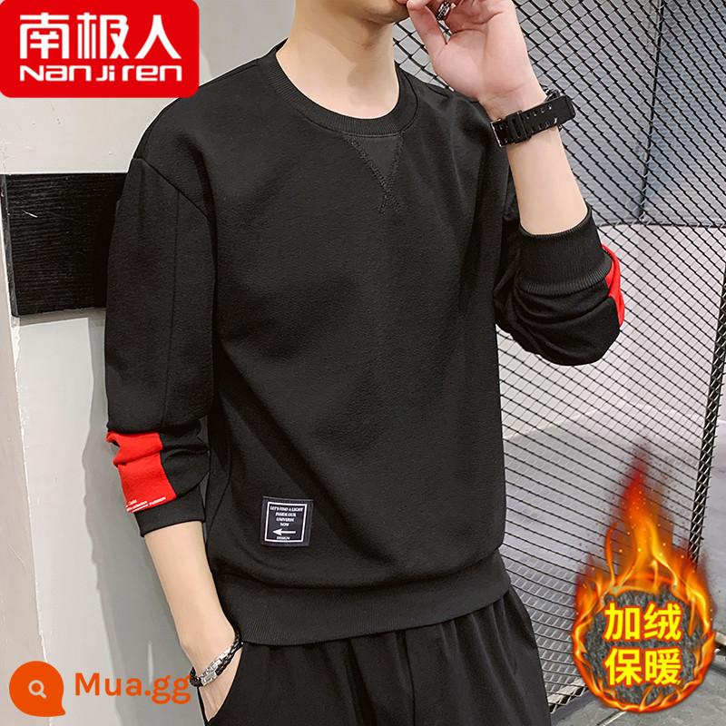 Nanjiren Áo Thun Dài Tay Nam Xuân Thu 2023 Mới Cotton Dày Dặn Áo Sơ Mi Nam Thu Đông Đáy Quần Áo - 2188 đen [cộng với nhung]