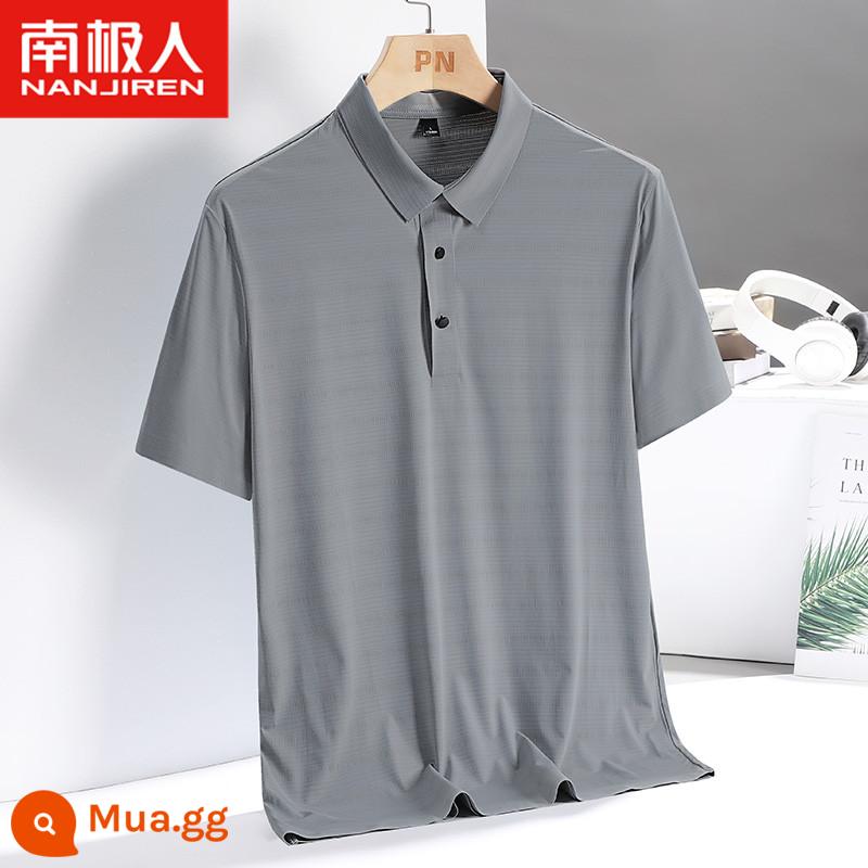 Cha trung niên cha mùa hè áo thun ngắn tay lụa băng nam trung niên và người cao tuổi mùa hè mới áo sơ mi polo quần áo - 8789 Xám [Ice Silk không dấu vết]