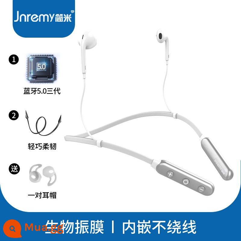 Tai nghe bluetooth đeo cổ Jianmi 2022 mới dành cho nữ chạy thể thao không dây đeo trên cổ tai nghe đeo trên đầu dành cho nam và nữ cao cấp tuổi thọ pin siêu dài giảm tiếng ồn thích hợp cho Huawei Apple - Màu trắng chất lượng cao [màng chắn graphene + chip nhập khẩu 5.0]